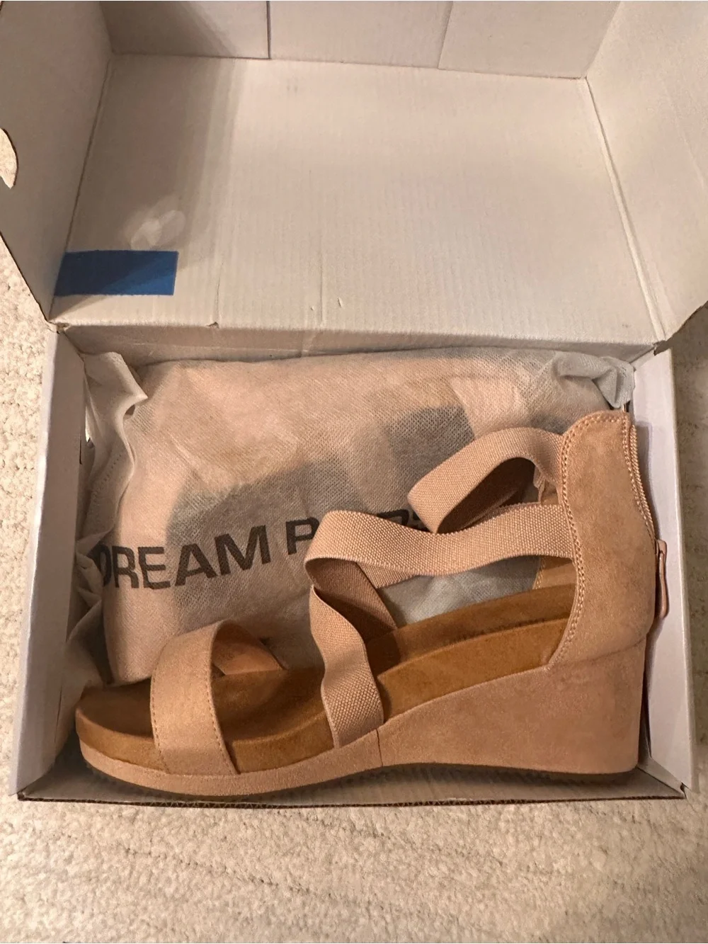Dream Pairs Nude Elastic Strappy Platform Wedge Sandals